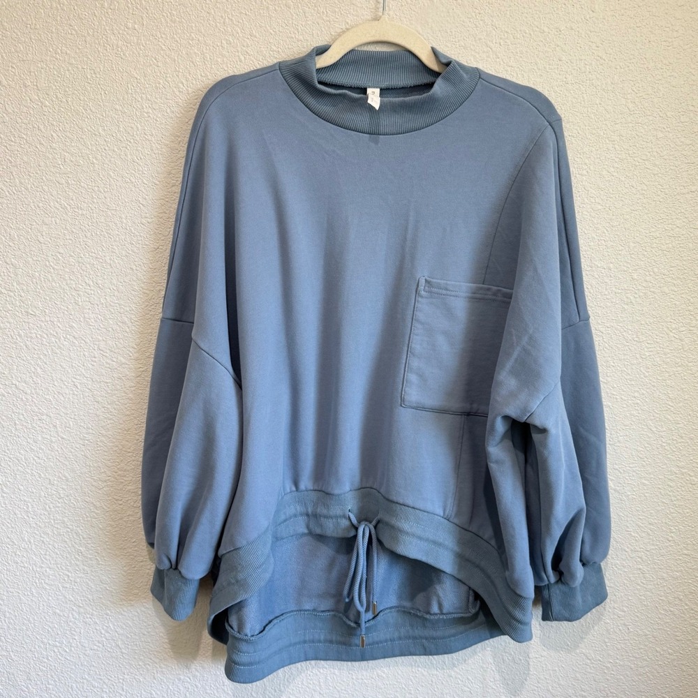 NAP Womens Oversized Mock Neck Balloon Sleeve Drawstring Sweatshirt Boho L - Picture 2 of 9
